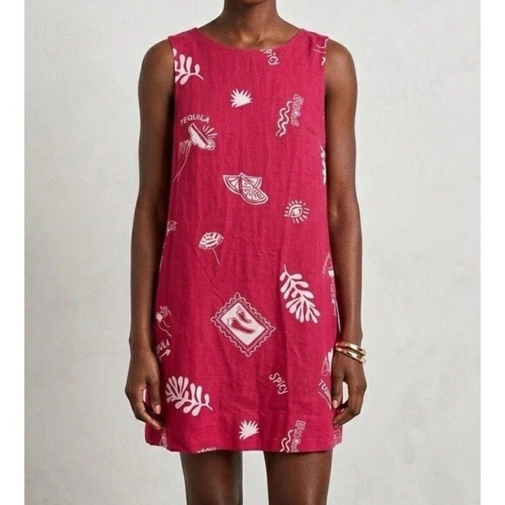 Anthropologie Paper Heart Red Graphic Print Shift Dress Spicy Tequila Mini M